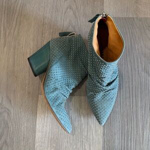 Halmanera Turquoise Blue Studded Ankle Booties Zip Heel 36 / 6-6.5